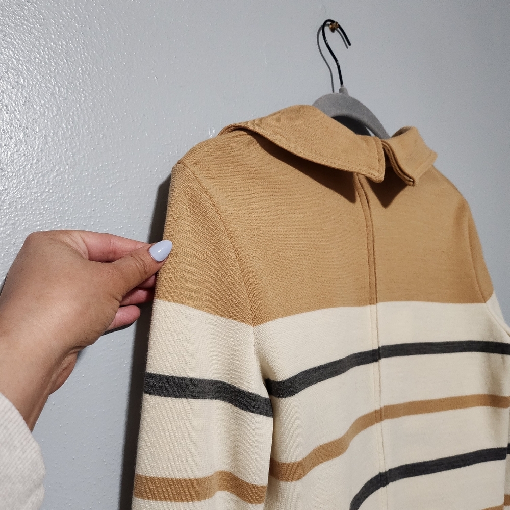 BUTTE KNIT Womens Small Striped Wool Blend Collared Sweater Neutral Vintage 70s - Picture 9 of 14